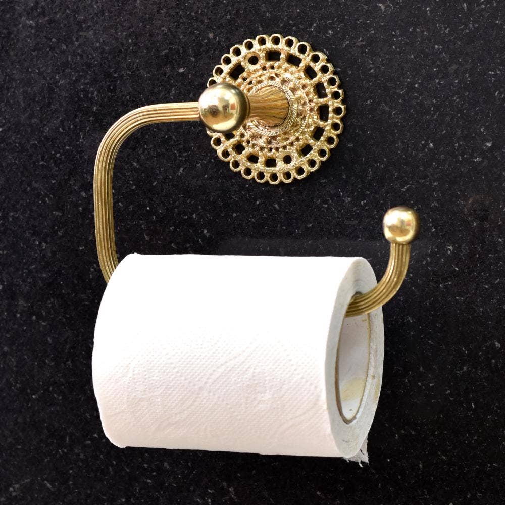 Golden Brass Gold Floral Toilet Paper Roll Holder for Bathroom for wholesale on Faire0