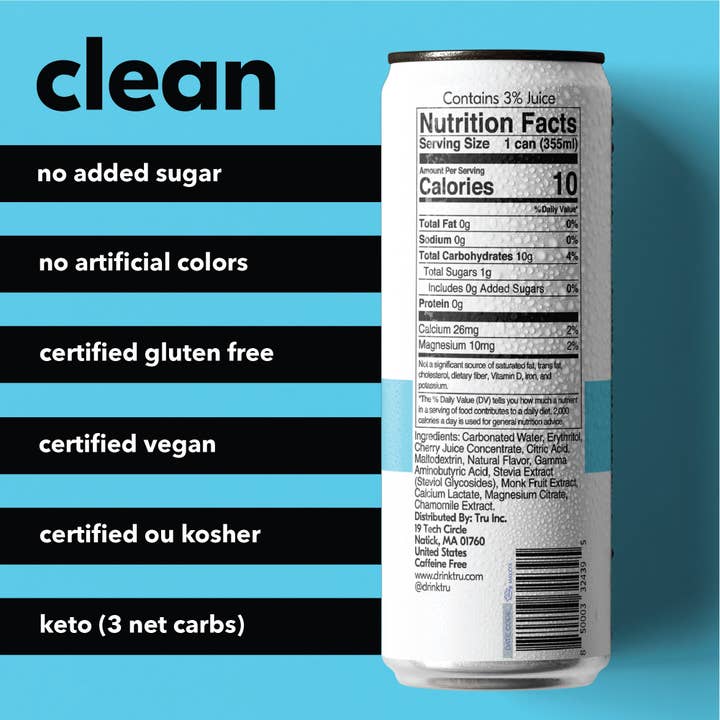 Tru – wholesale Sparkling water – Tru Dream Sparkling Drink, Cherry Berry (Pack of 12)