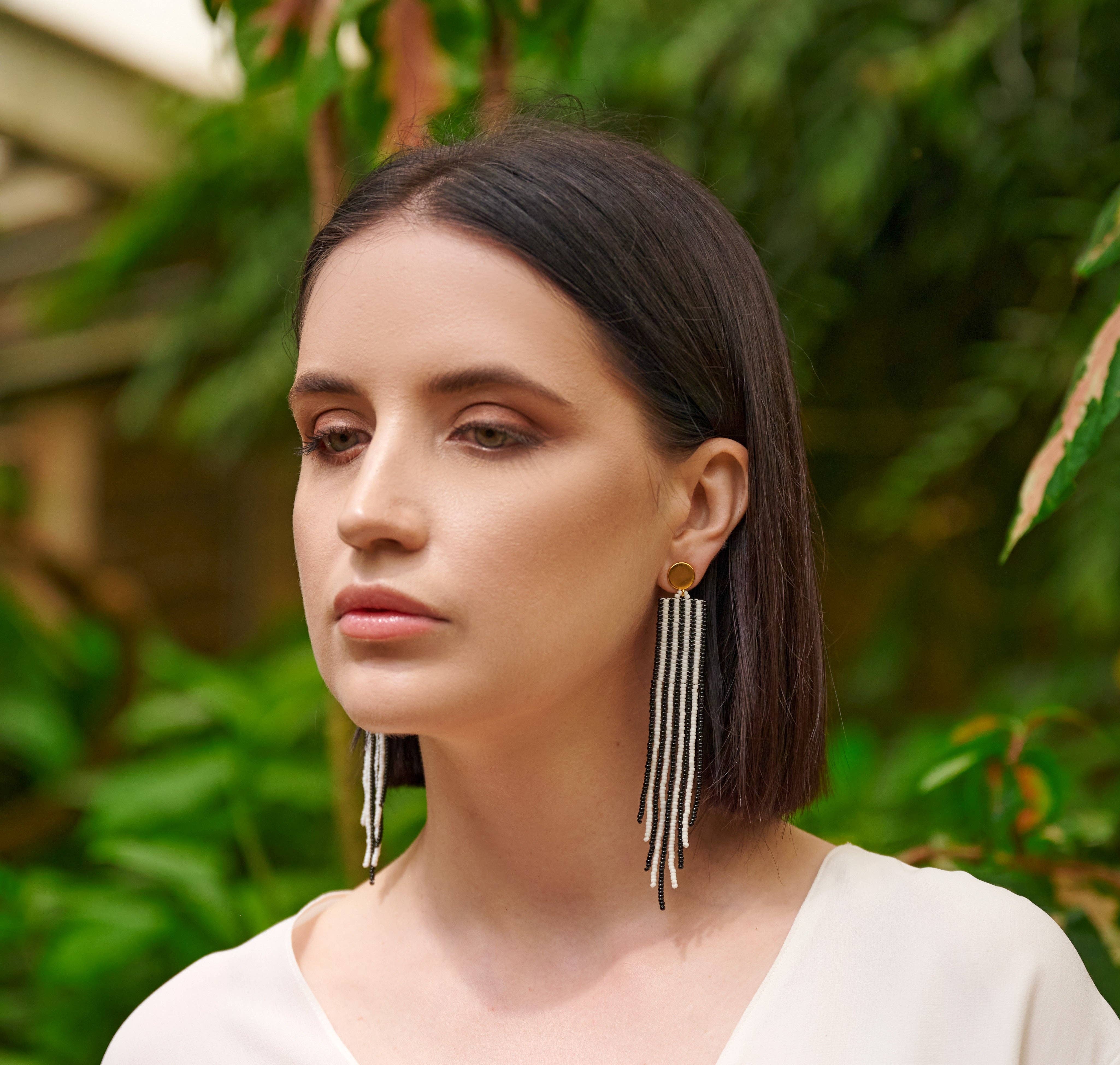 XTRA by Stacey - Wholesale Tassel Earrings - The Adrian Earring - Black & White Striped3