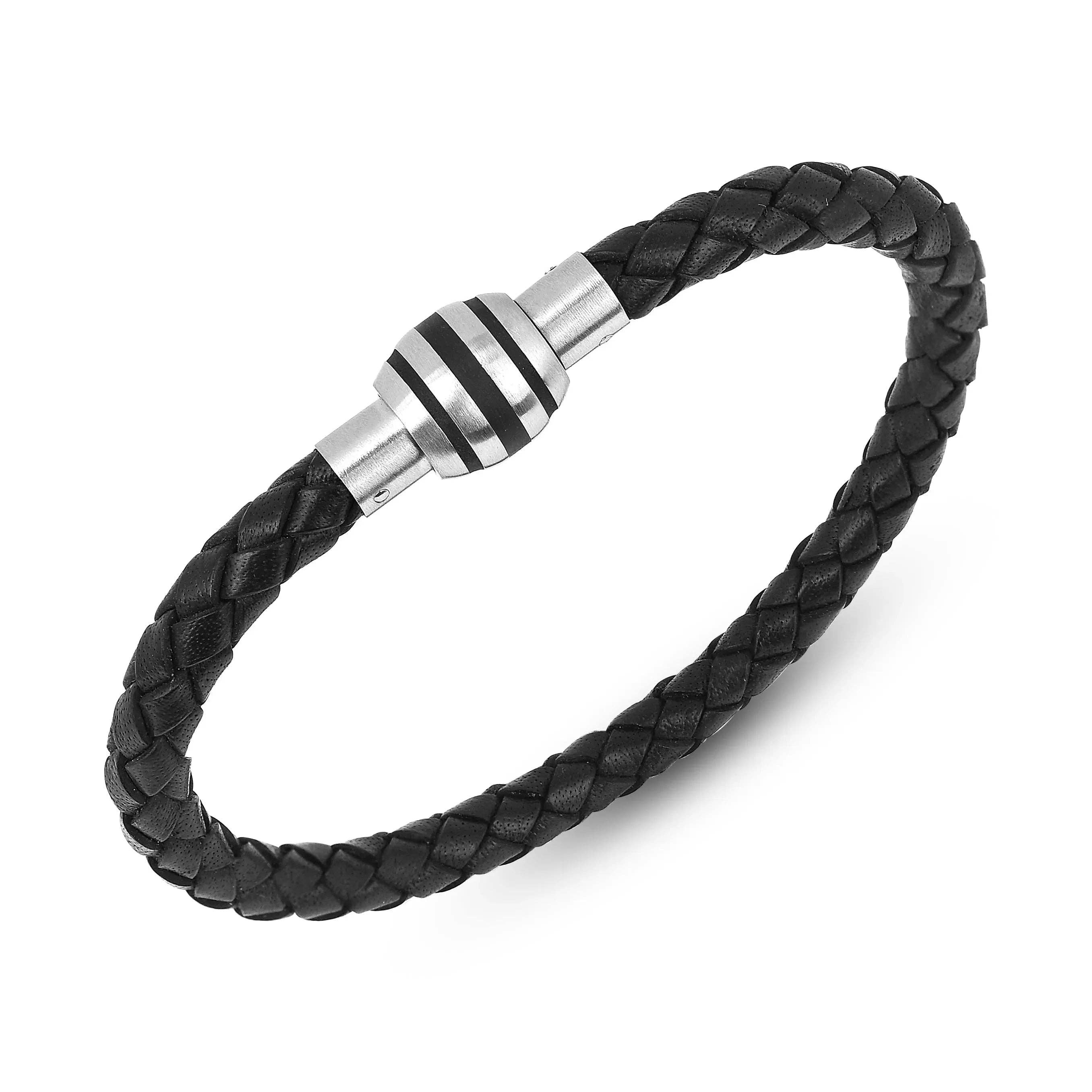 FCJ Jewelry LLC - Vente Bijou – homme - Bracelet magnétique en cuir tressé pour homme en acier inoxydable3