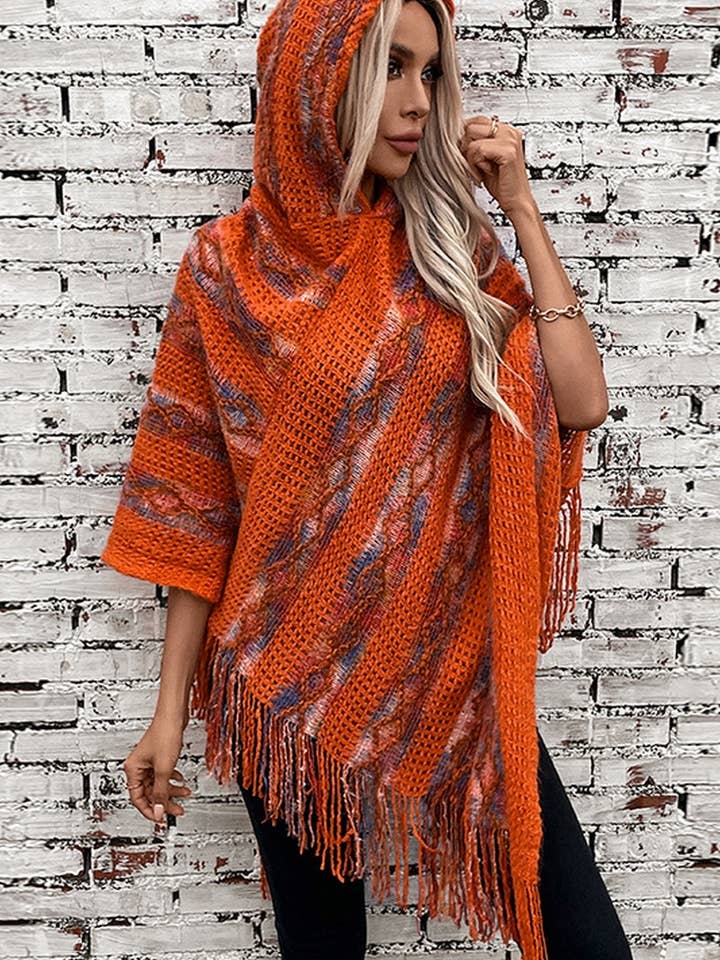 NINEXIS - Wholesale Knit Sweater - Women's - CWOSWS0091_STRIPED HOODED KNITTED FRINGED CAPE SHAWL1