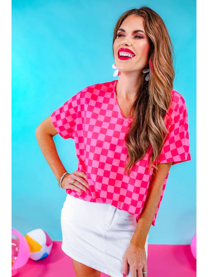 Pink Checked Out Tunic Top for wholesale on Faire