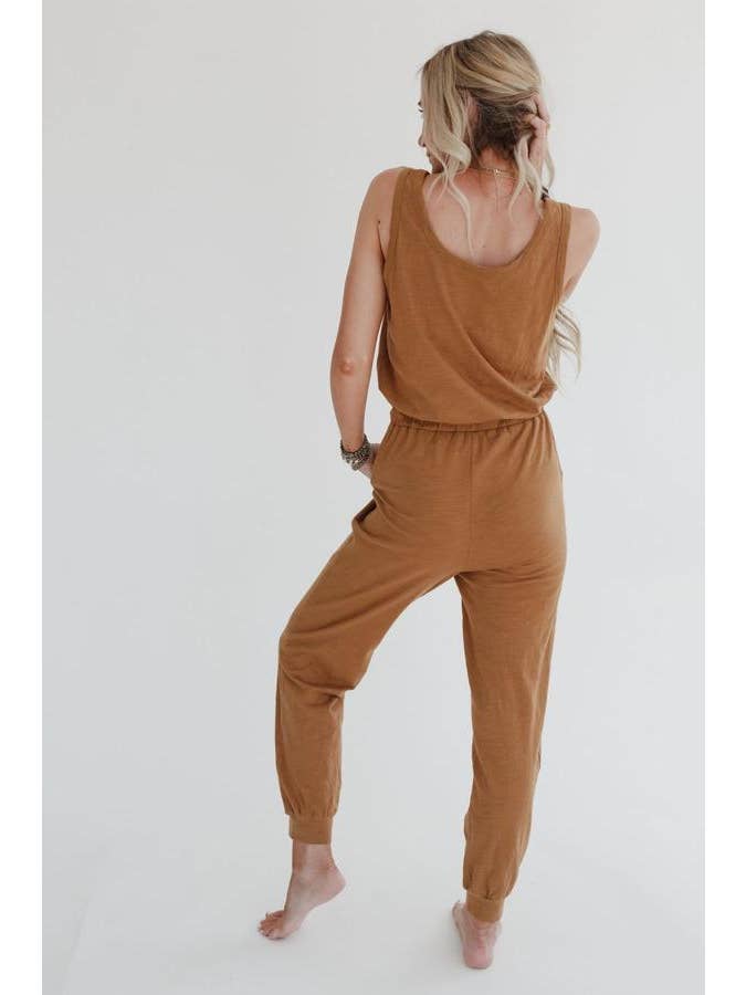 Ash Set to Go Textured Jumpsuit And Cardigan Set - Camel for wholesale on Faire