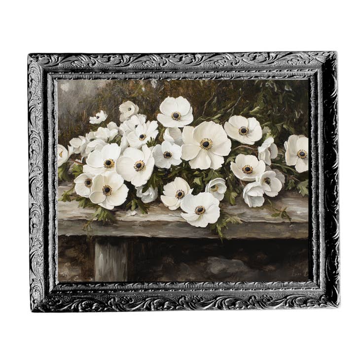 Rustic White Petal Flower | French Black Mould Framed Art for wholesale by Luxe B Co Canada
