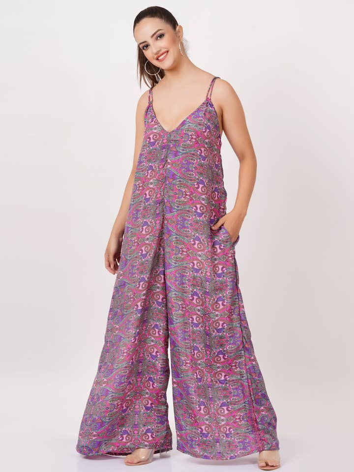 Women's Wide Leg Jumpsuits Floral Sleeveless Rompers Dress for wholesale by Wevez