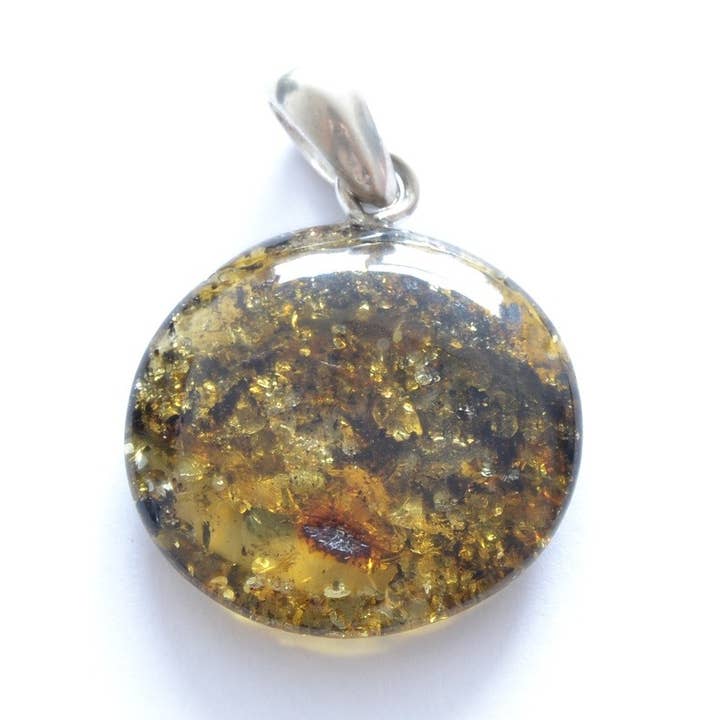 Green Polished Amber Pendant with 925 Sterling Silver for wholesale by The Natural Amber