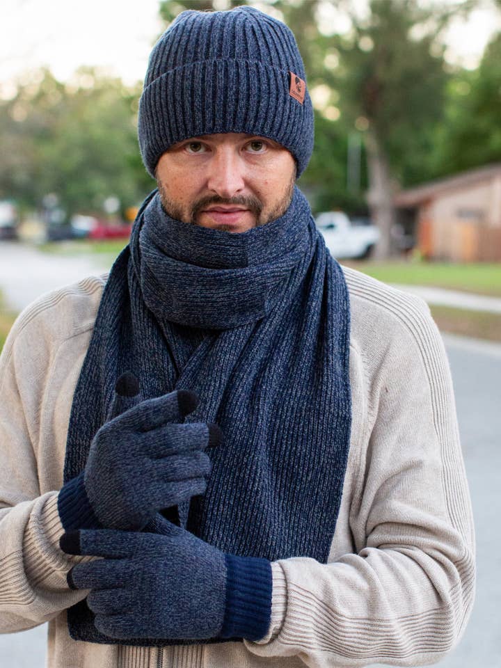 Mens Knit Beanie, Scarf Touchscreen Gloves Set Fleece Lined for wholesale by LidorUS