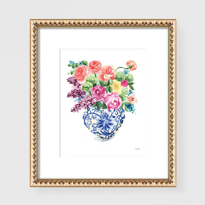 Watercolor Ginger Jar Bouquet No15 Print by Michelle Mospens for wholesale by Michelle Mospens