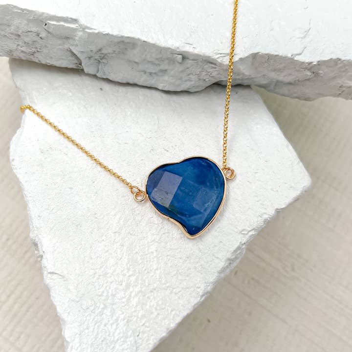 Roc Jewellery - Wholesale Pendant/Charm Necklace - Lapis Lazuli Connector Heart Gold Plated Necklace0