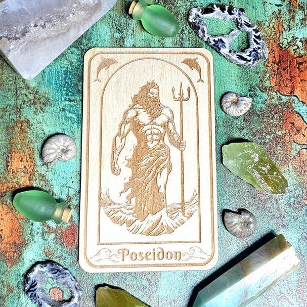 Poseidon Deity Altar Card Wooden Sea God Altar Decor for wholesale by Prism Moon Designs