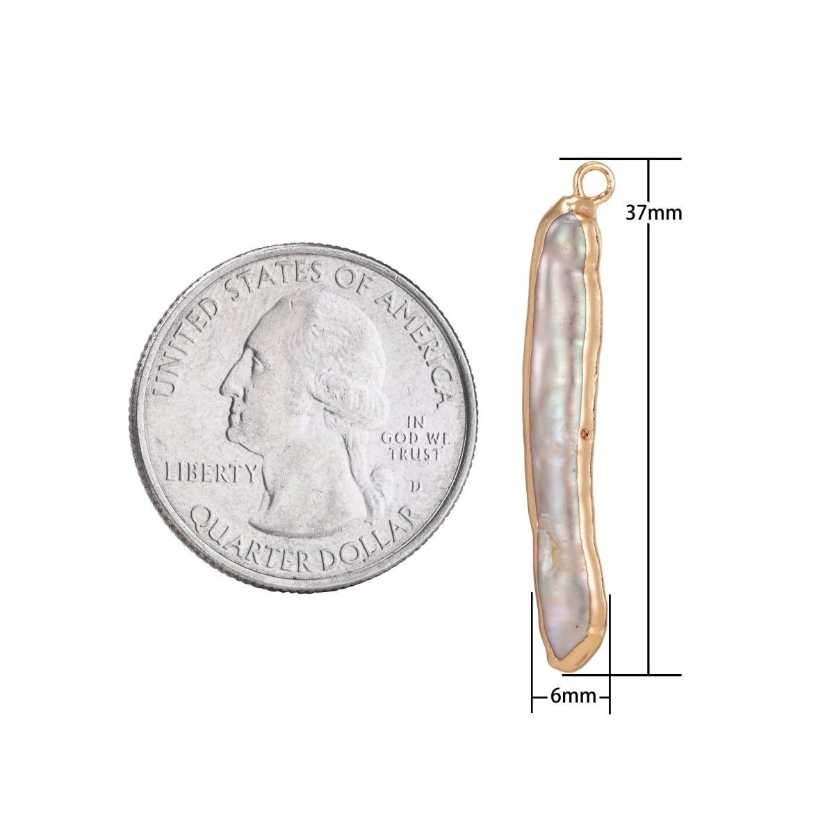 Aim Eternal - Venta al por mayor Abalorios/colgantes individuales - Colgante de Perlas de Arroz Irregulares con Borde Chapado en Oro de 18K Perlas Naturales de Agua Dulce Perlas Pequeñas Colgante para Hacer Joyas 37x6mm P-15911