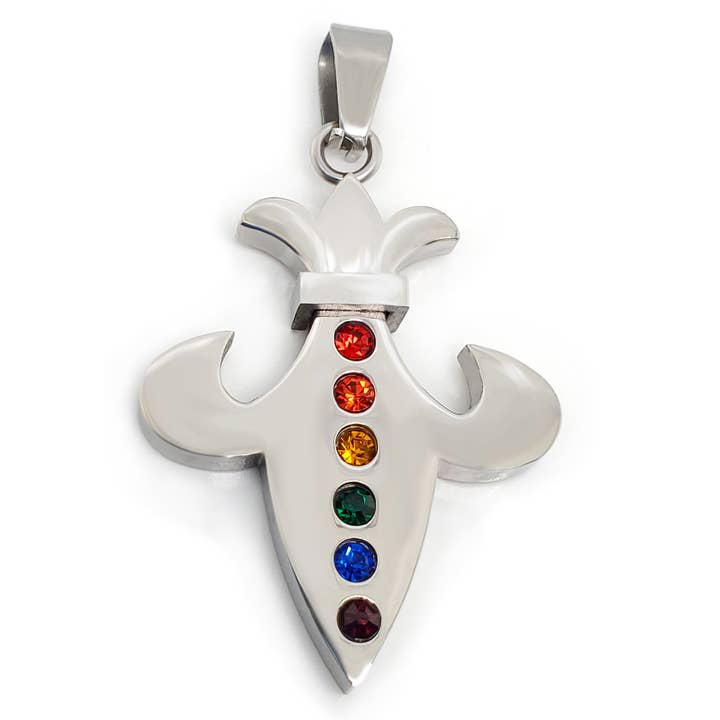 Stainless Steel Cubic Zirconia Rainbow Fleur de Lis Pendant for wholesale by WJW