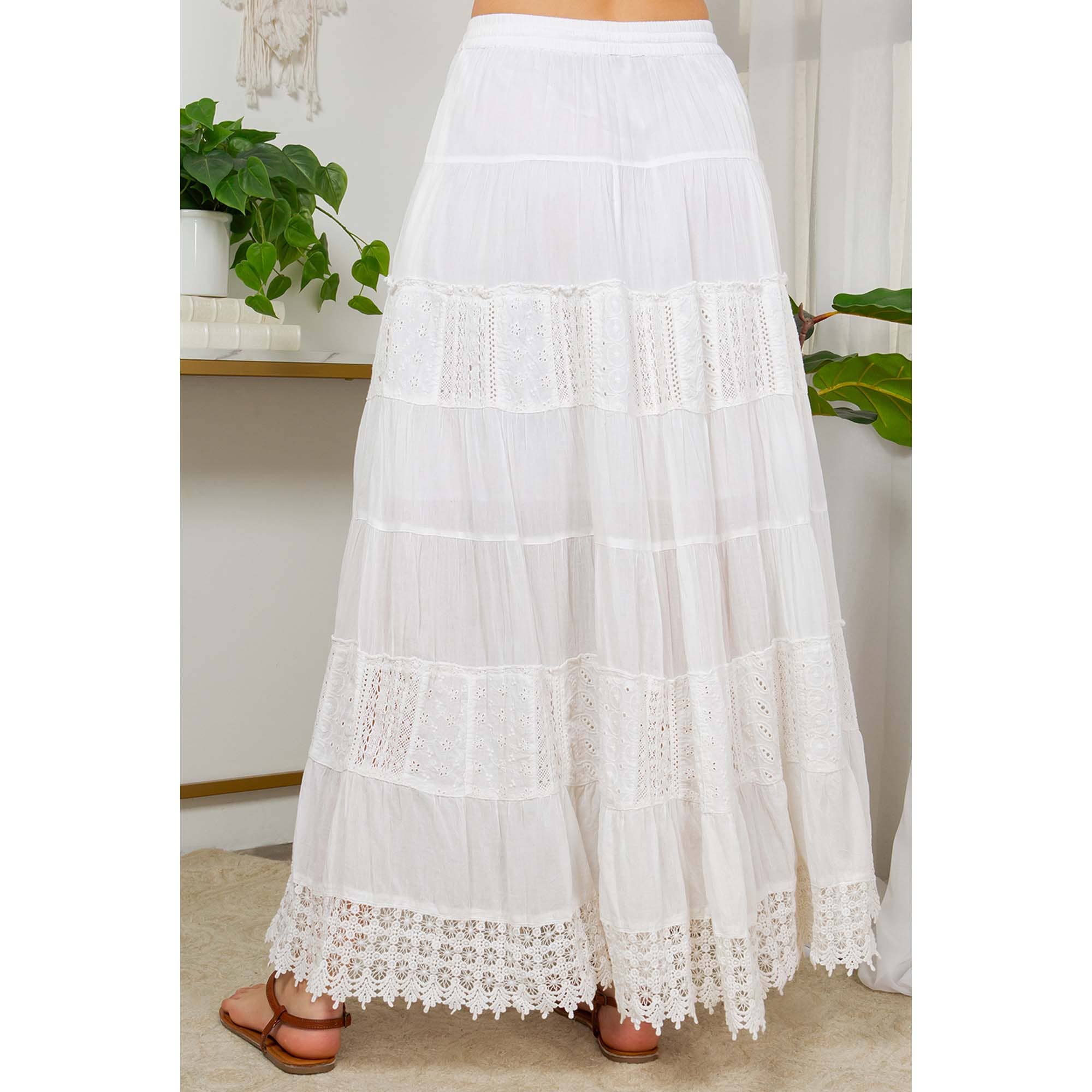 Young Threads - Wholesale Skirt - Women's - 7 Tiered Crinkle Lace Patchwork Skirt with Pocket7