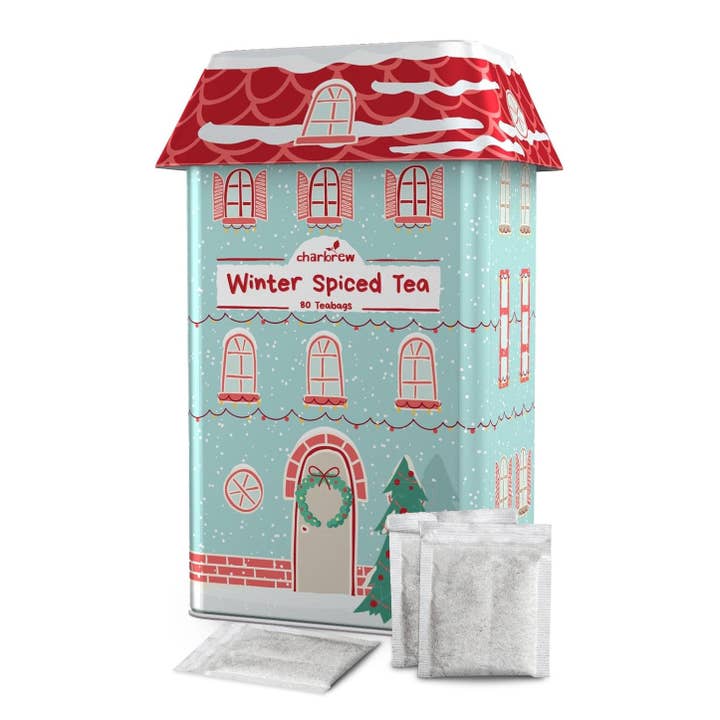 Winter Spice Painted House Christmas Tea Tin – 80 Teabags for wholesale by Charbrew Tea & Coffee