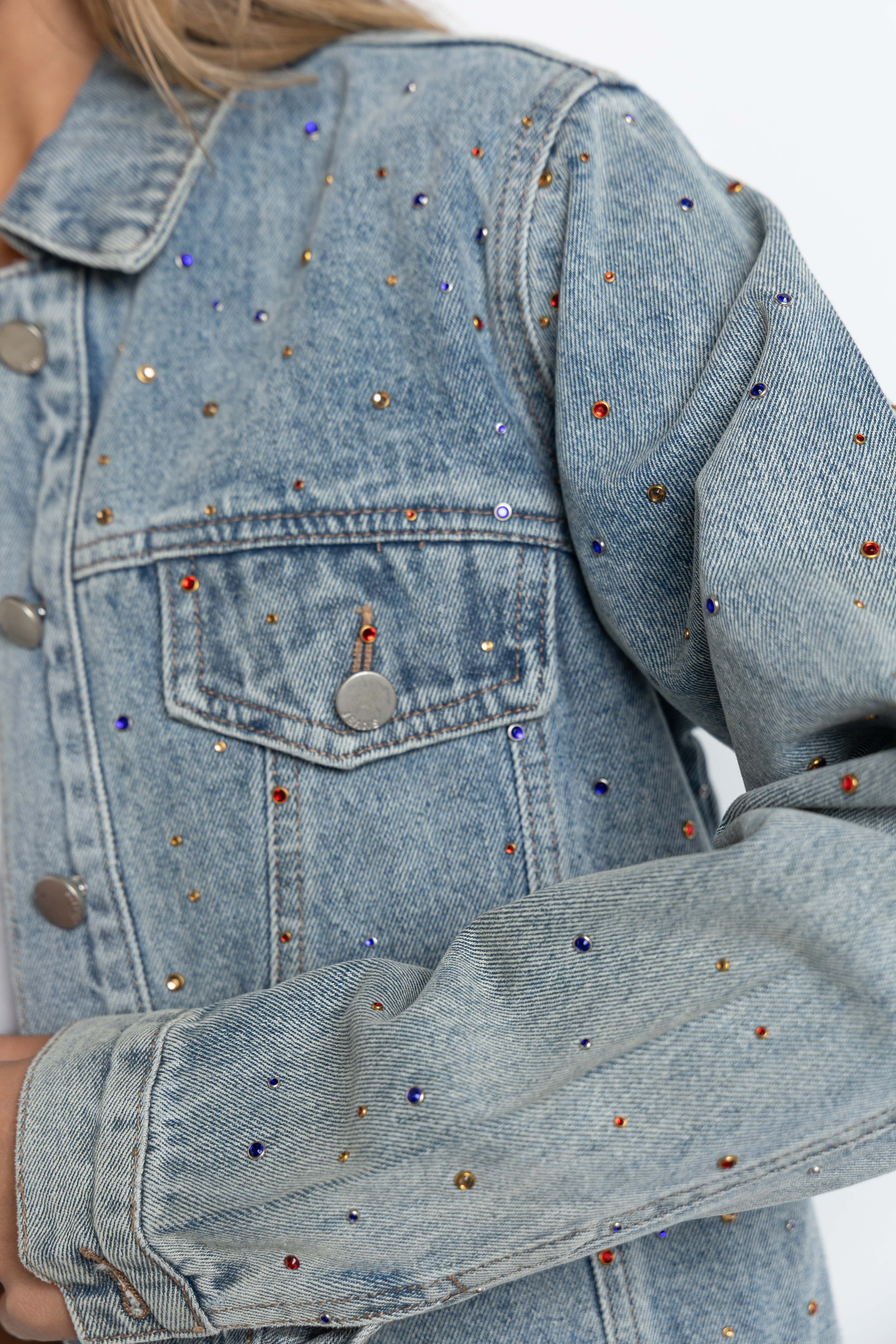 KIWI - Vendita all'ingrosso Giacca di jeans - Donna - Giacca in denim con strass multicolore IJ21288