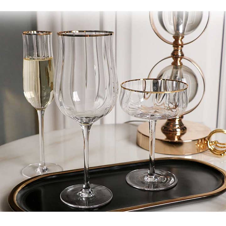 TUTU Home - Wholesale Champagne flute - “Petal” Champagne Flute Crystal Glass with Gold Rim2