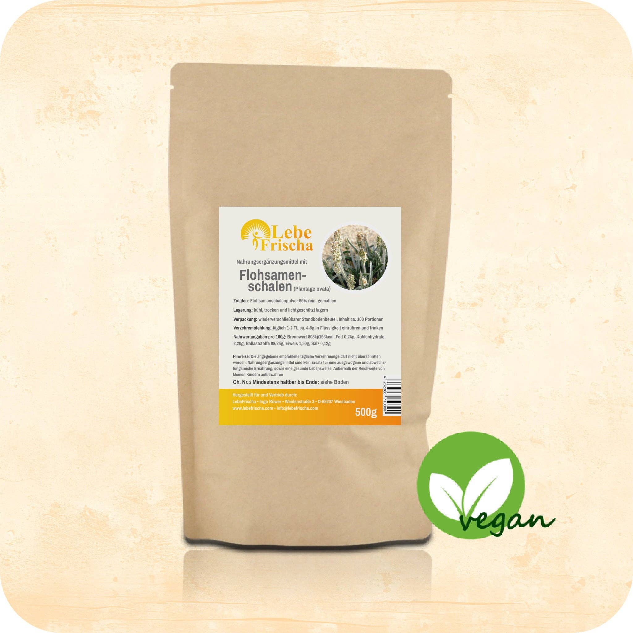 LebeFrischa - Vente Poudres protéinées/superaliments - LebeFrischa Poudre de téguments de psyllium pure fibres 99 % 500 g0