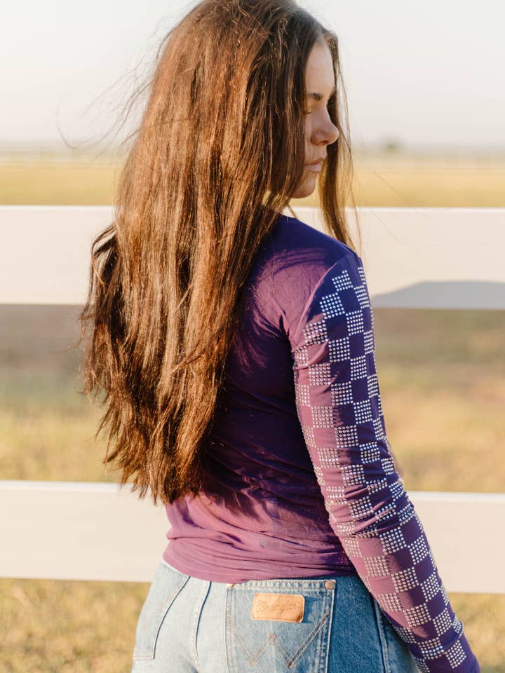 Sterling Kreek - Wholesale Blouse - Women's - Checked In Purple Mesh Top2