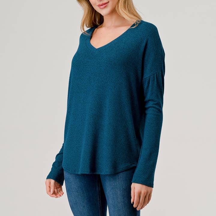 Heimious – Engroshandel Strikket top - Dame – Langærmet V-hals børstet strik top, 273813