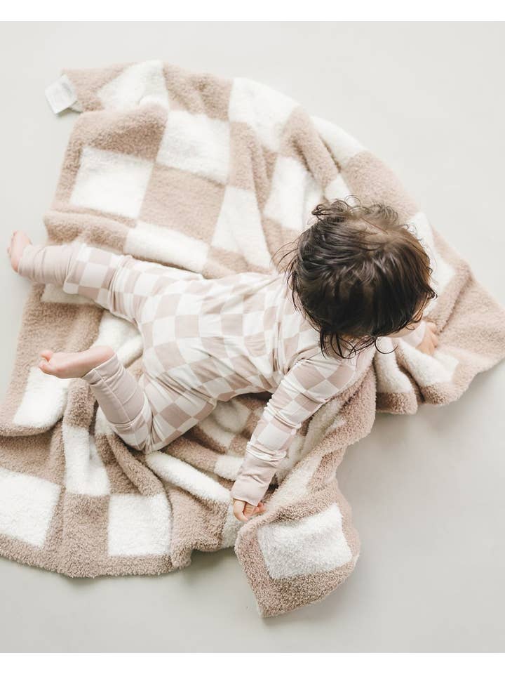 Lucky Panda Kids – wholesale Byxdress - Baby – Bambu Baby Unisex kläder med dragkedja | Latte Rutig