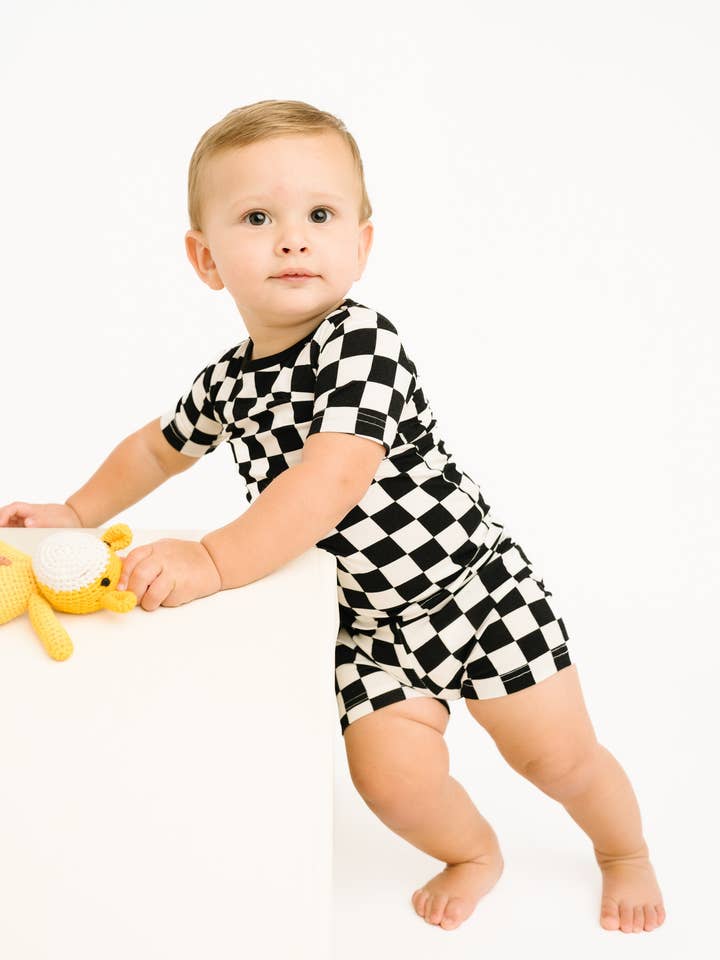 Black Checkered Bamboo Shorts Set for wholesale by Little One Shop