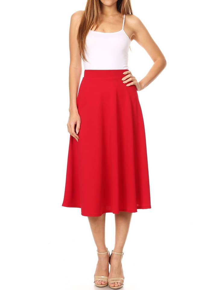 MOA COLLECTION - Wholesale Skirt - Women's - Women's Solid Basic Casual A-line Flared Midi Skirt30