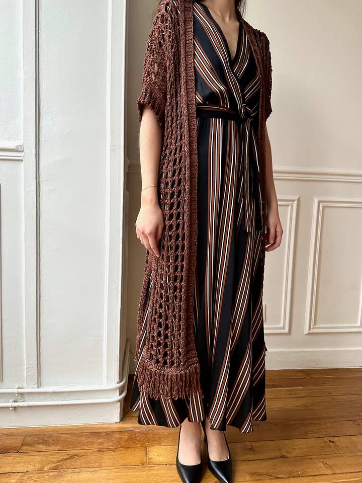 Long crochet vest in shiny lurex with fringes for wholesale by JULIA PARIS