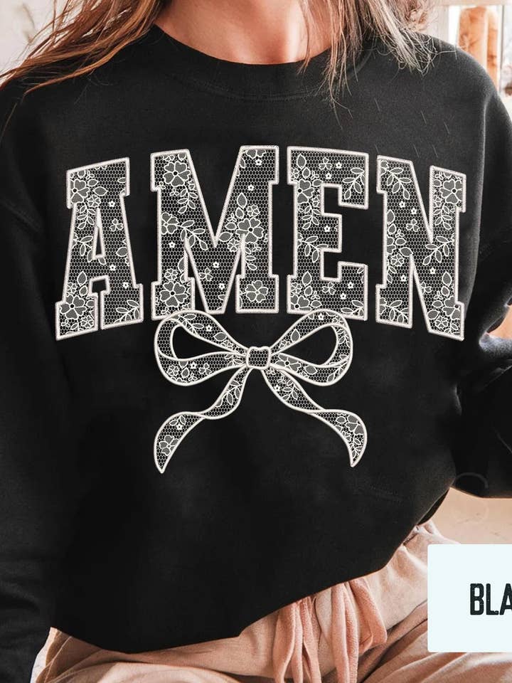 NVC Ecommerce LLC - Vente Sweat-shirt à imprimés – femme - Chemisier en dentelle blanche avec nœud Amen, Sweatshirt en dentelle coquette avec nœud0