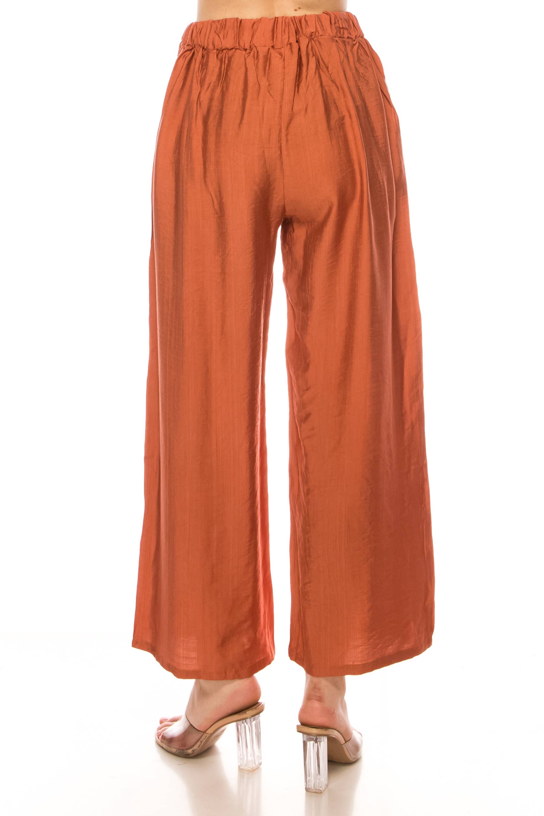 MOA COLLECTION - Wholesale Pants - Women's - Linen Texture Wide Leg Palazzo Pants Casual Style18