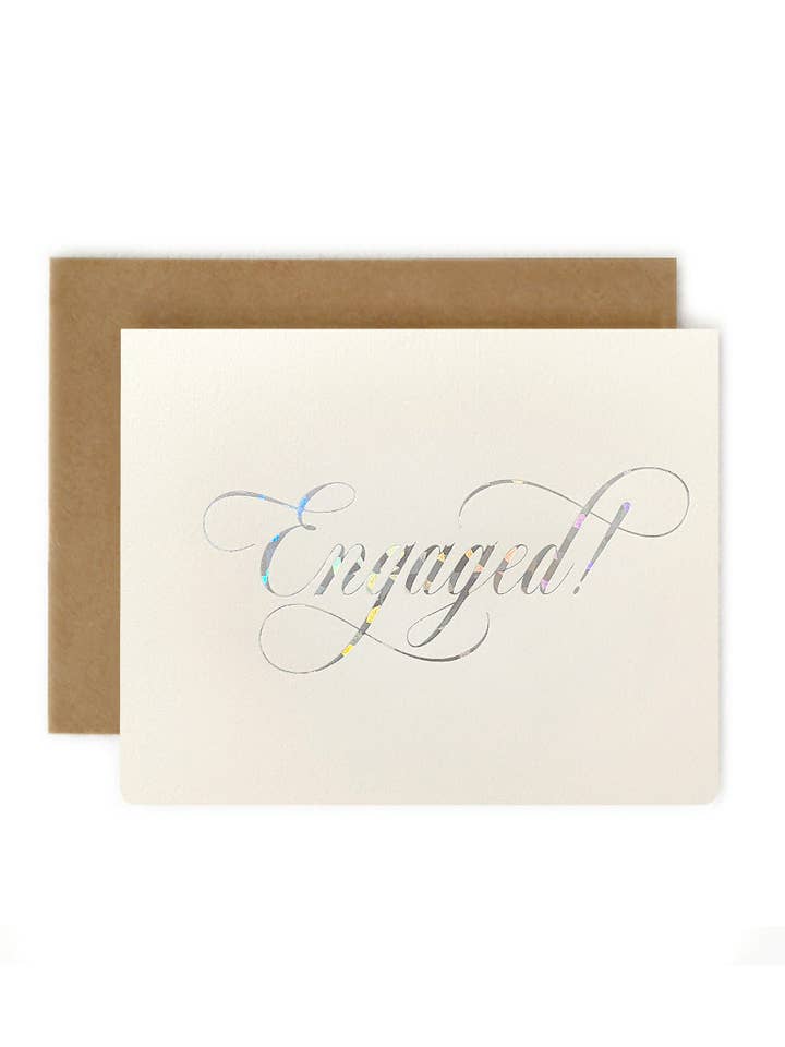 Engaged Silver Holographic Greeting Card for wholesale by Bespoke Letterpress