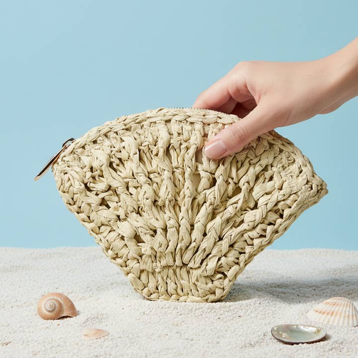 Seashell Raffia Coin Pouch for wholesale by Lilla Haven