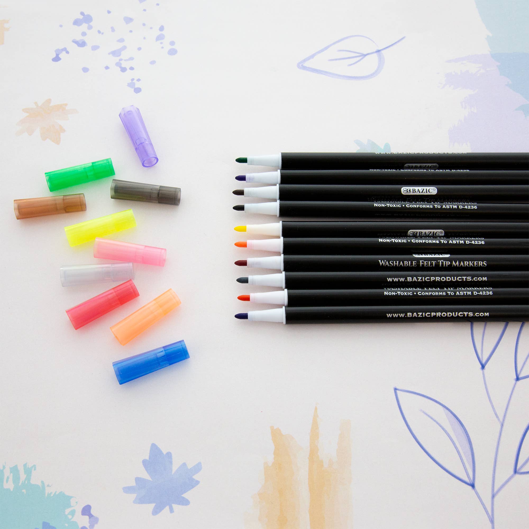 BAZIC Products - Wholesale Marker - Felt Tip Washable Markers 10 Colors2
