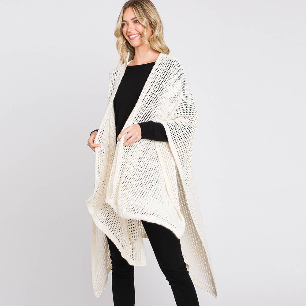 Sensibling Corp. – wholesale Poncho - Dam – Solid Chenille Virkad Ruana Poncho20