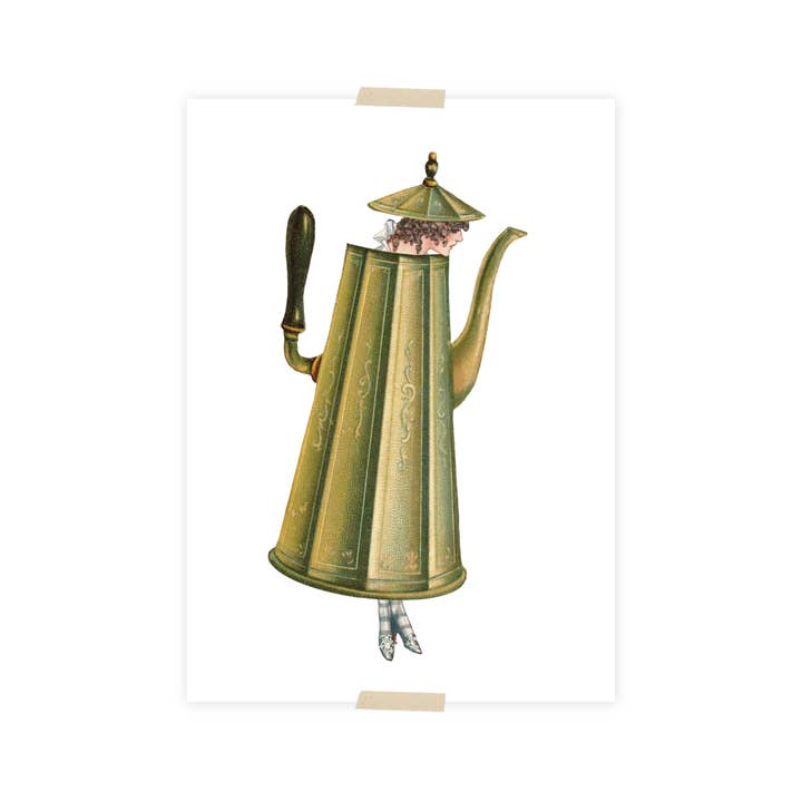 Lylies - Wholesale Postcard - Postcard collage lady with coffepot