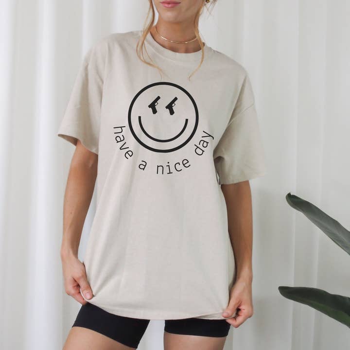 Armed In Style - Wholesale Screen Printed T-Shirt - Women's - Smiley Have A Nice Day T-Shirt0
