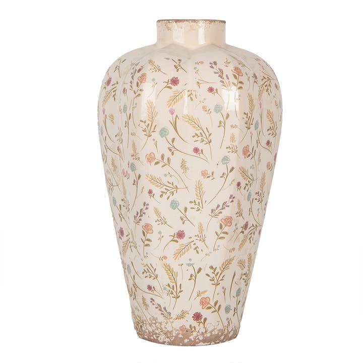 6CE1937L Vase Ø 24x40 cm Beige Ceramic Flowers for wholesale by Clayre & Eef