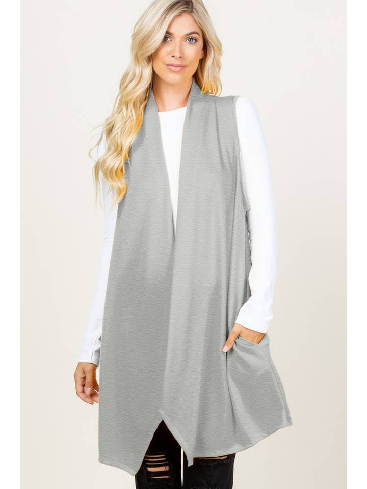 Stylish Wholesale - Wholesale Outerwear Vest - Women's - SOLID DRAPED VEST HMSJ1003-993