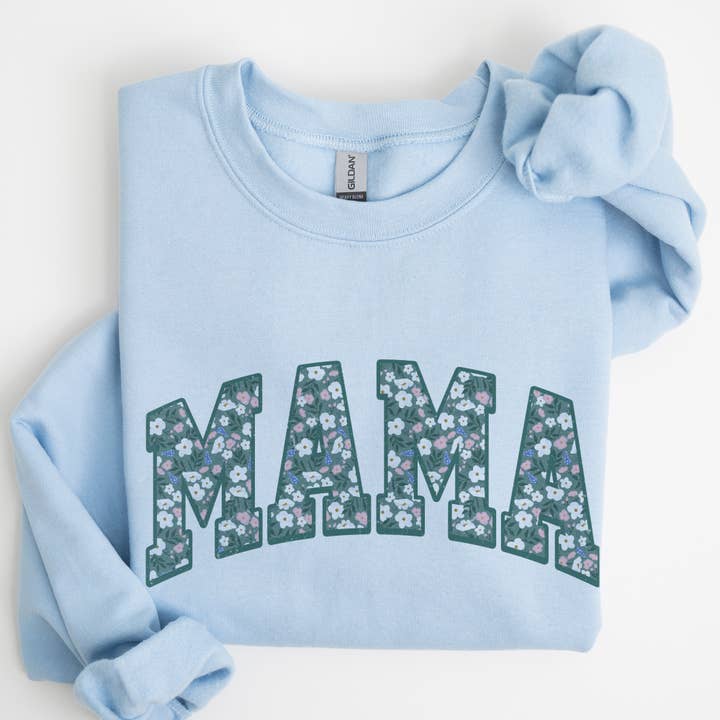 Mama Floral Blue FLowers Fresh Summer Graphic Sweatshirt for wholesale by Par.tees by Party On!