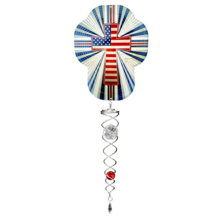 Patriotic Cross - Mini Set Wind Spinner for wholesale by Spinfinity Designs