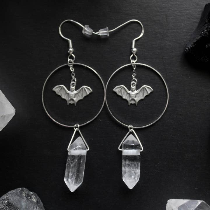 Silver Bat Hoop Earrings for wholesale by Cosmic Crow