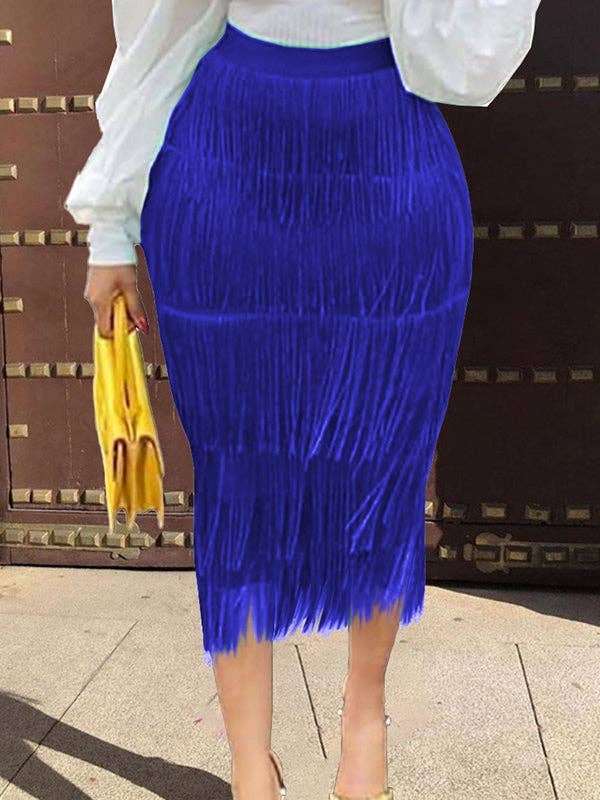 Sheer Trend – wholesale Kjol - Dam – Högmidjade enfärgade kjolar med slits och fransar1