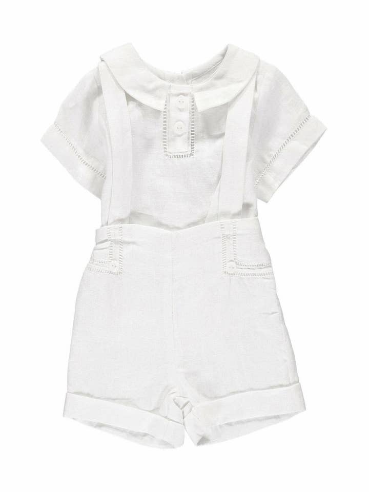 Linnen outfit voor babyjongens met bretels voor wholesale door Julius Berger & Carriage Boutique