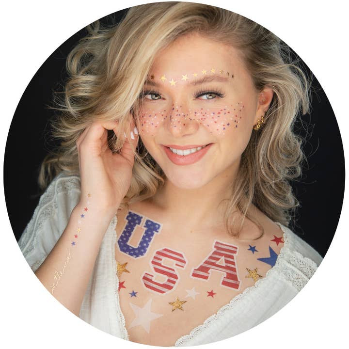 2 x American Beauty Face Temporary Tattoo, USA, 4th of July, Labor Day, Olympics, Team USA for wholesale by TATTOOCREW