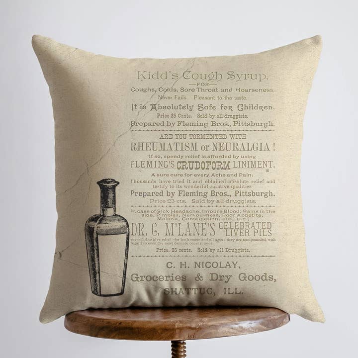 Apothecary | Vintage Pharmacy | Newspaper Ad | Pillow Cover | Vintage | Farmhouse Decor | Home Decor | Throw Pillow | Room Decor | Gift for wholesale by UniikPillows