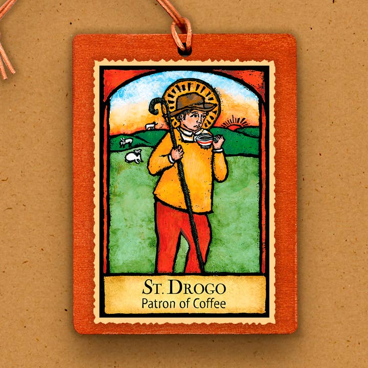 Ornement en bois fait main - Saint patron du café pour la vente par The Kaleidoscope Designs