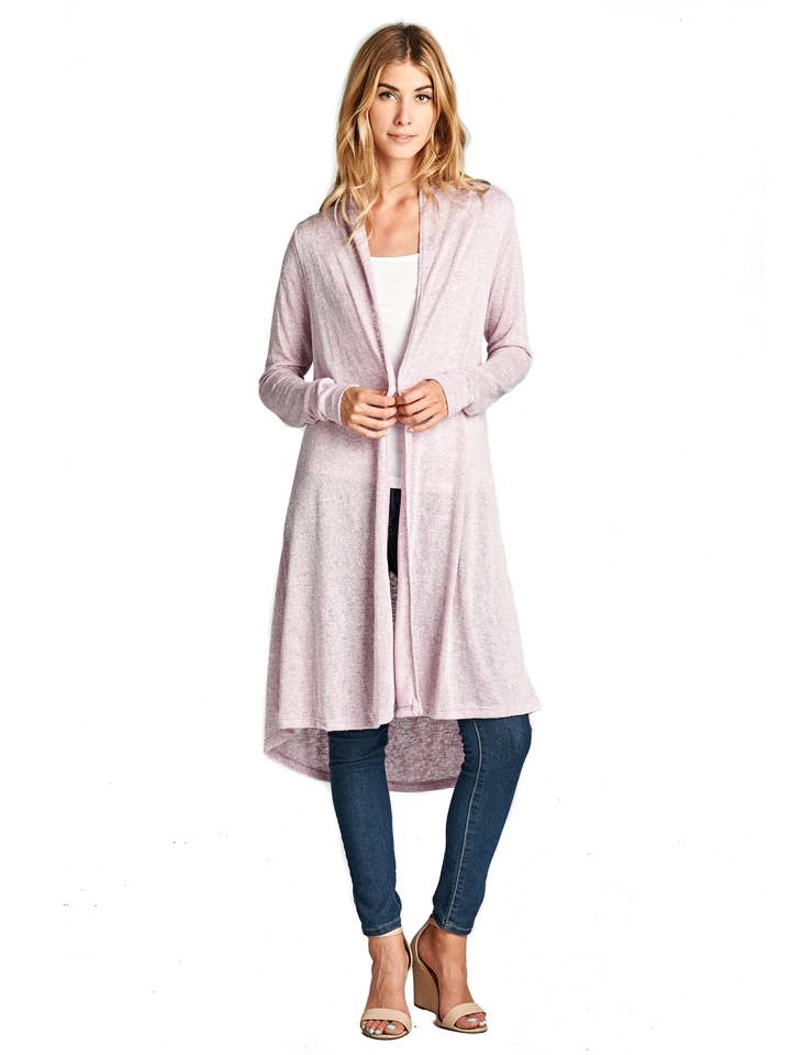 Hergestellt in den USA - Leichte, klassische, lange Strickjacke mit offener Vorderseite für den Großhandel von LKLUV