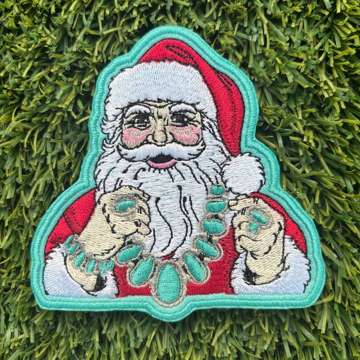 Eric Hill Designs, LLC - Wholesale Patch - Turquoise Santa Squash Blossom Christmas Embroidered Patch