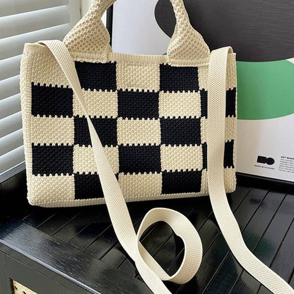 UZ Wholesale Store - Wholesale Tote Bag - Women's - Checkerboard Woven Handbag Crossbody Bags