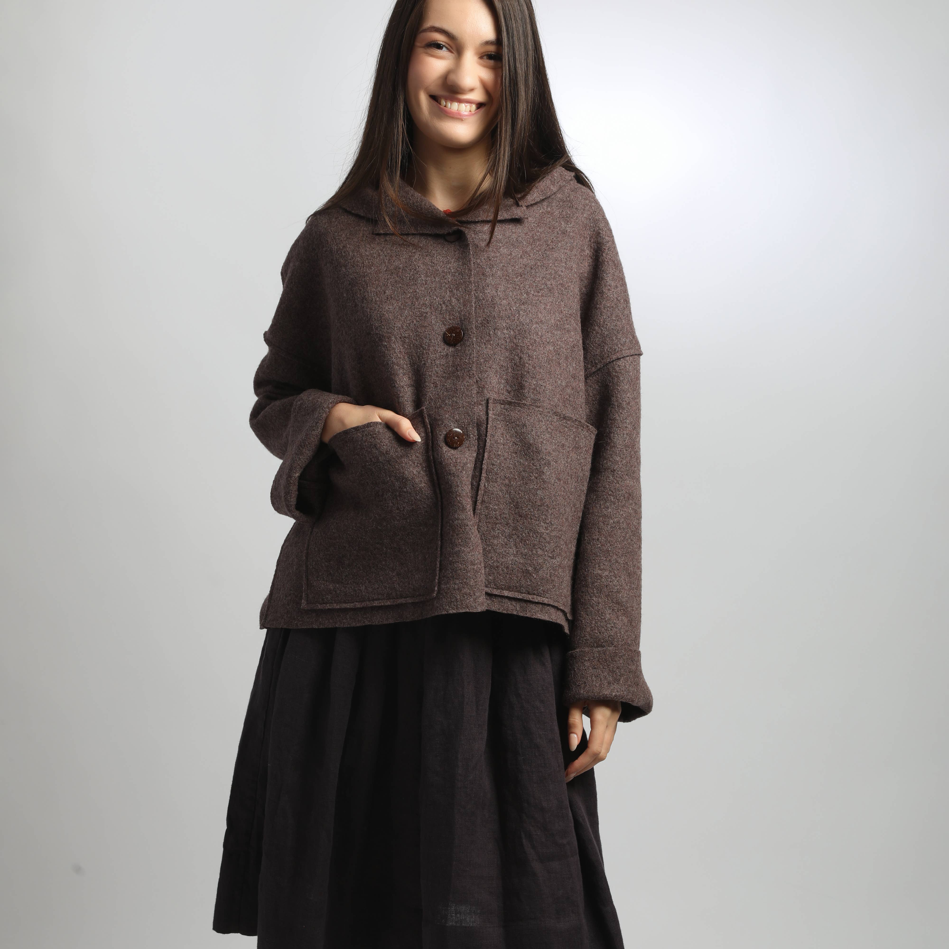 Knotium - Wholesale Jacket - Women's - UMMA Oversized Boiled Wool Hooded Jacket with Patch Pockets1