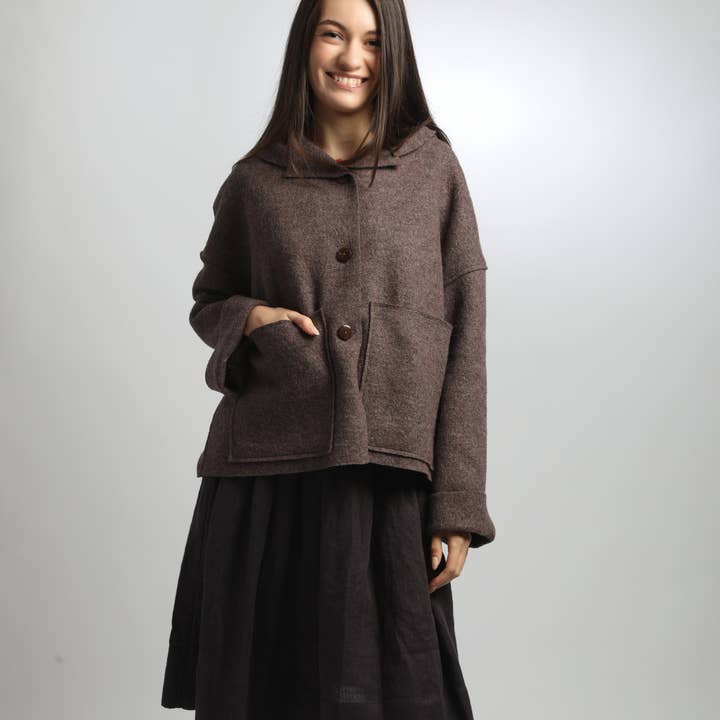 Knotium - Wholesale Jacket - Women's - UMMA Oversized Boiled Wool Hooded Jacket with Patch Pockets1